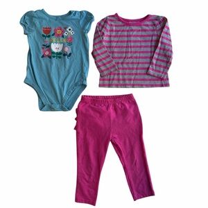 3 Piece Bodysuit, Long Sleeve Tee And Pants Bundle Size 12M